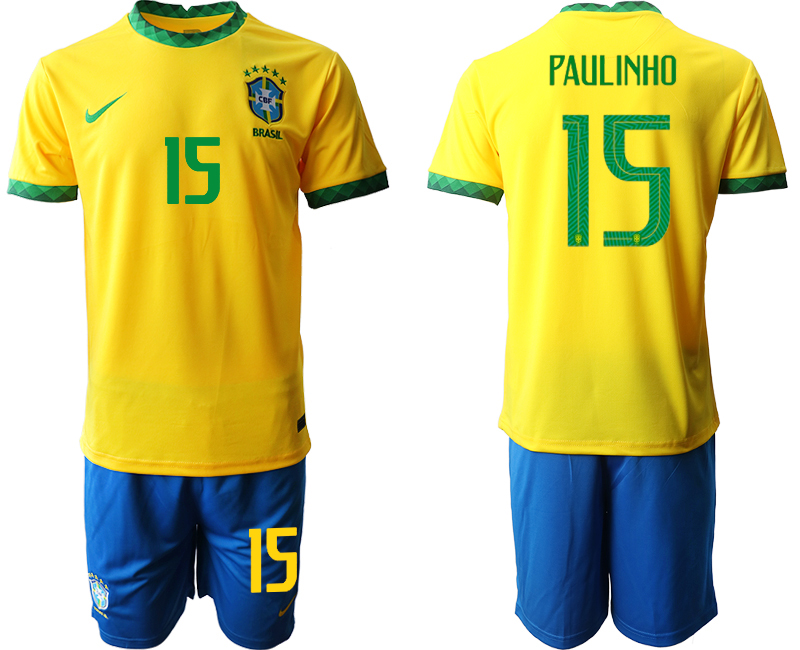 Men 2020-2021 Season National team Brazil home yellow #15 Soccer Jersey->brazil jersey->Soccer Country Jersey